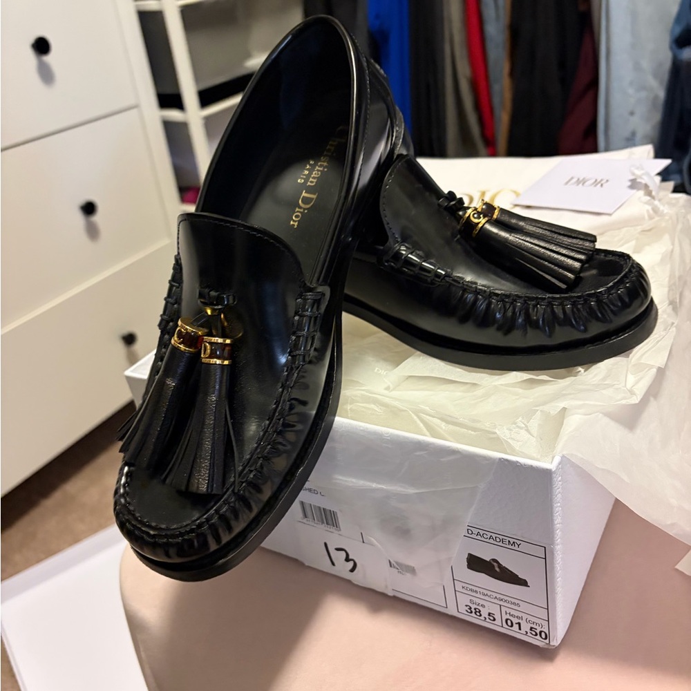 Dior Black Loafers with Gold Tassels